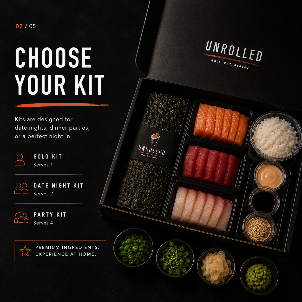 Choose your kit — Solo, Date Night, or Party